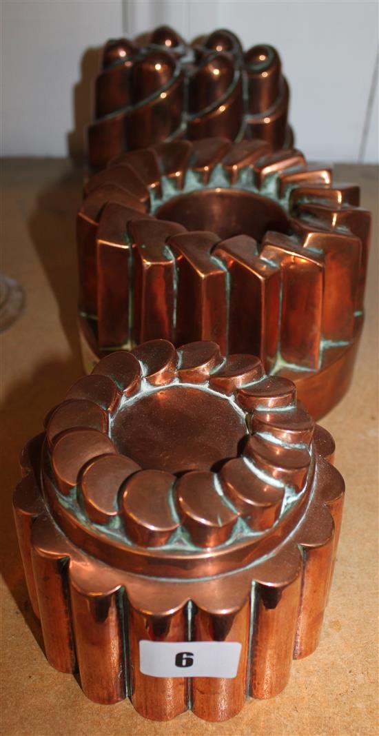 3 Victorian copper jelly moulds